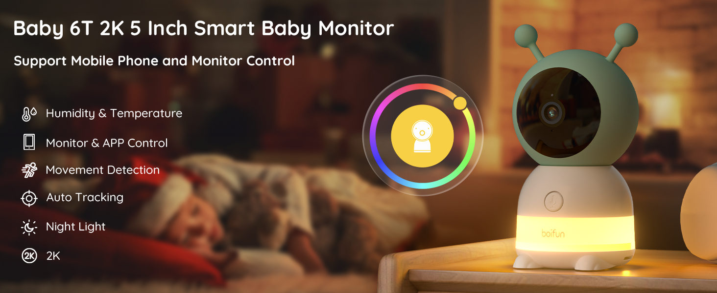 BOIFUN Baby 6T 720P Dual band Baby Monitor 5-inch Screen 2K WiFi Camera, Color Night Light, Bidirectional Voice, 3000mAh