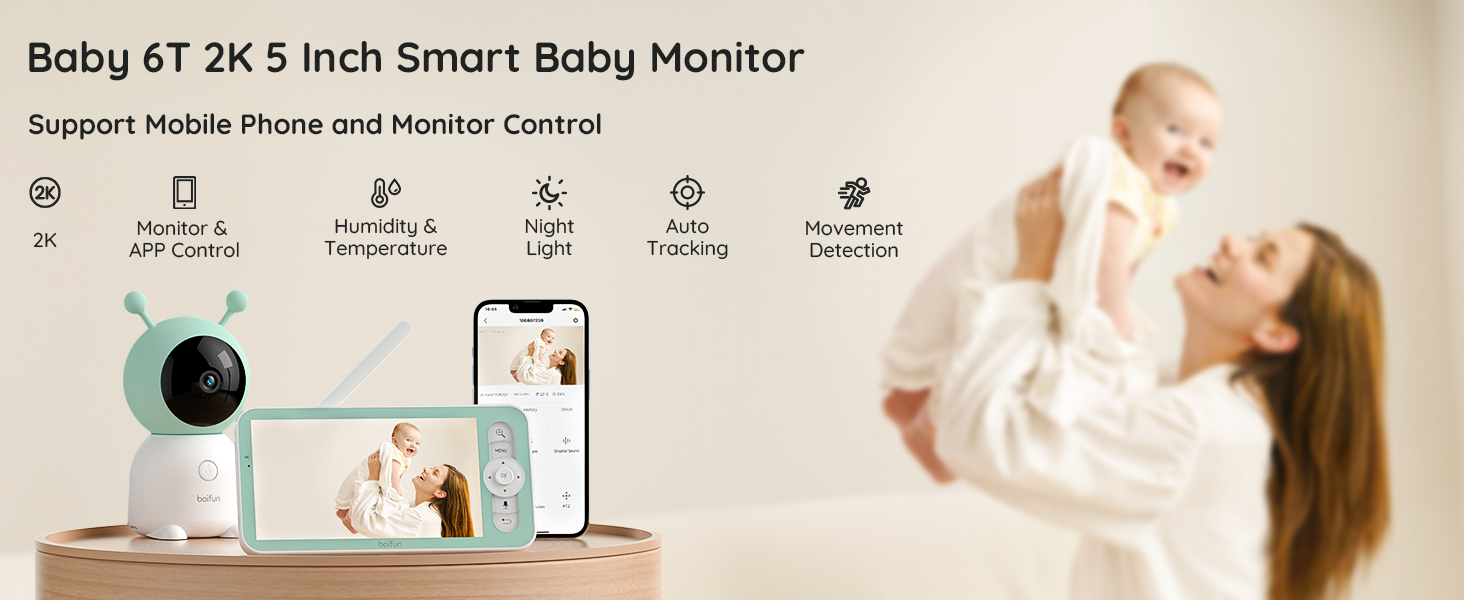 BOIFUN Baby 6T 720P Dual band Baby Monitor 5-inch Screen 2K WiFi Camera, Color Night Light, Bidirectional Voice, 3000mAh