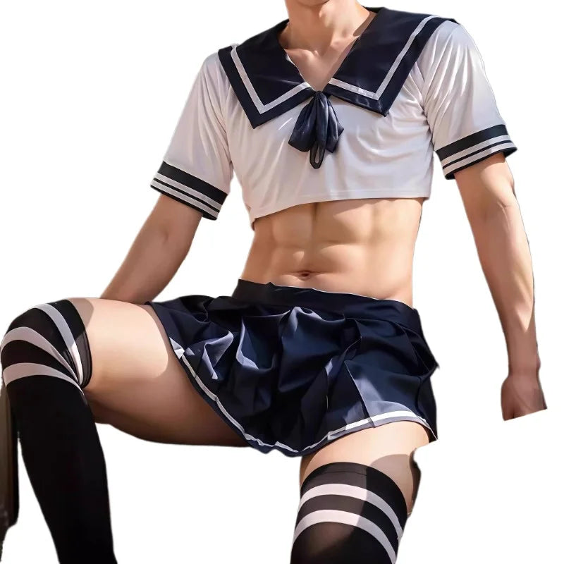 Lingerie Set for Men Roleplay Sexy Students Cosplay Costumes Maid Outfit Femboy Sissy Lingerie for Cross-dressers Plus Size