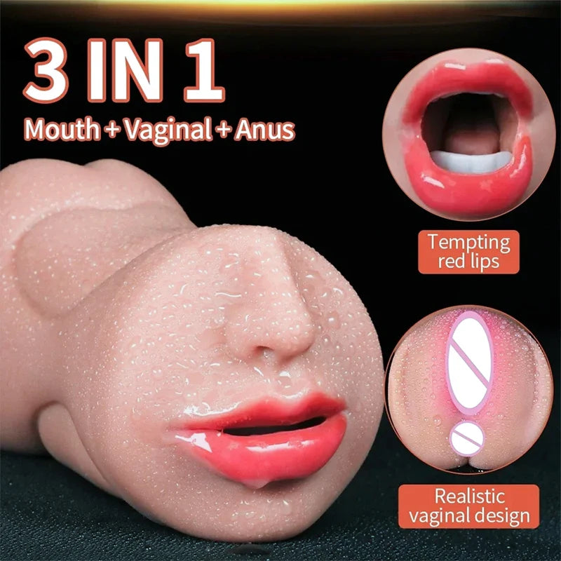 3 in 1 Male Sex Toys with Sexy Mouth Realistic Vagina and Tight Anus Ass Oral Sex Doll Stroker Adult Toys Adult Supplies for Men