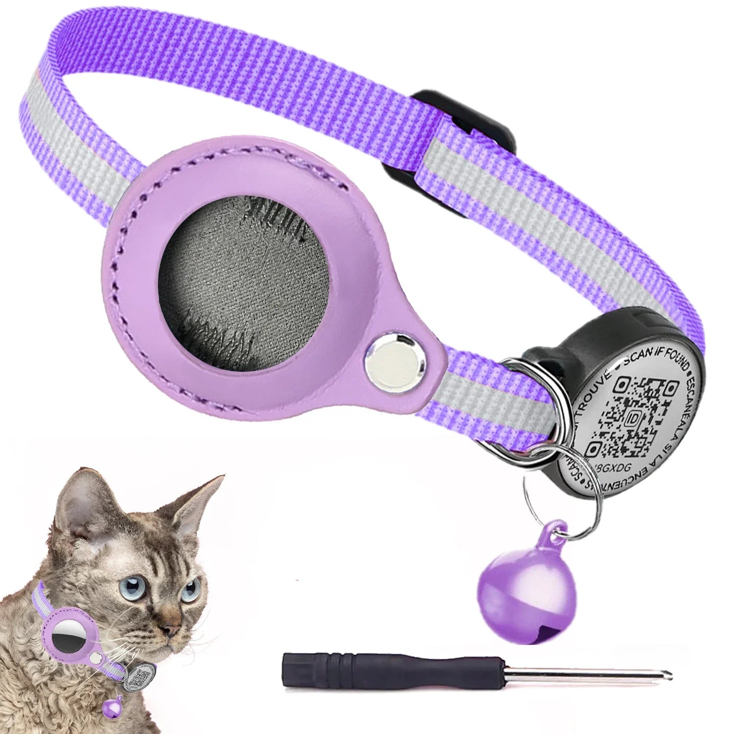 Reflective AirTag Cat Collar, Cat Tracker Collar with Air Tag Holder & QR Tag, Safety Cat GPS Collars for Girl Boy Cats, Kittens