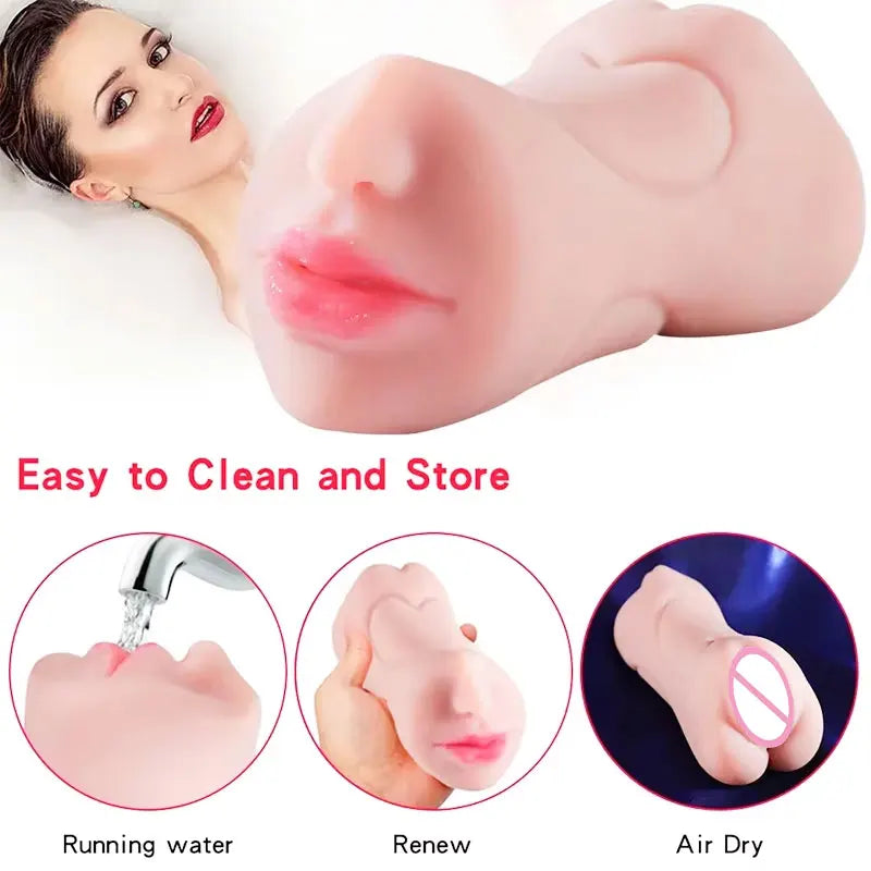 3 in 1 Male Sex Toys with Sexy Mouth Realistic Vagina and Tight Anus Ass Oral Sex Doll Stroker Adult Toys Adult Supplies for Men