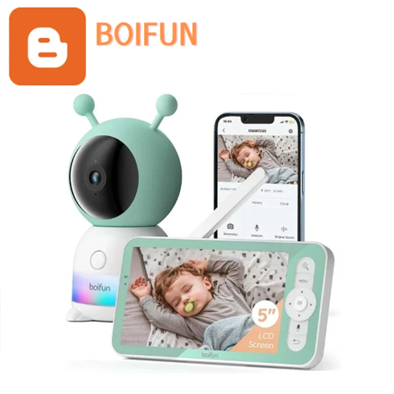 BOIFUN Baby 6T 720P Dual band Baby Monitor 5-inch Screen 2K WiFi Camera, Color Night Light, Bidirectional Voice, 3000mAh