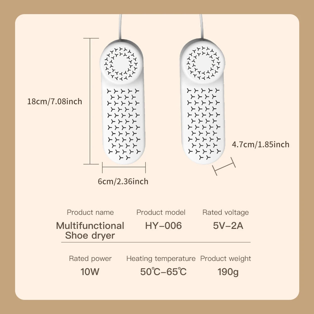 Household USB Timer Shoe Dryer Deodorizer Heated Fast Drying Machine Foot Warm Eliminate Odor for Snow Boot/Socks/Gloves