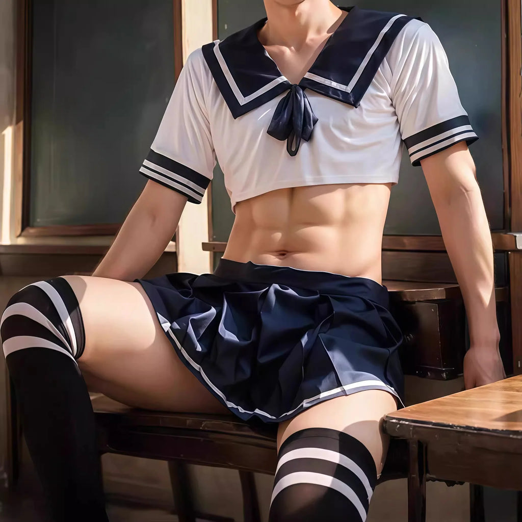 Lingerie Set for Men Roleplay Sexy Students Cosplay Costumes Maid Outfit Femboy Sissy Lingerie for Cross-dressers Plus Size