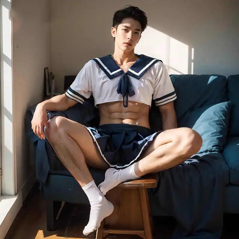 Lingerie Set for Men Roleplay Sexy Students Cosplay Costumes Maid Outfit Femboy Sissy Lingerie for Cross-dressers Plus Size