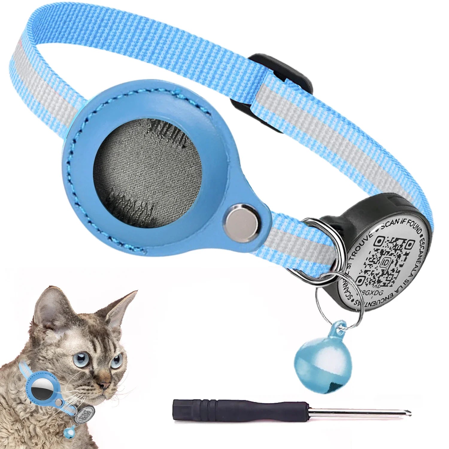 Reflective AirTag Cat Collar, Cat Tracker Collar with Air Tag Holder & QR Tag, Safety Cat GPS Collars for Girl Boy Cats, Kittens