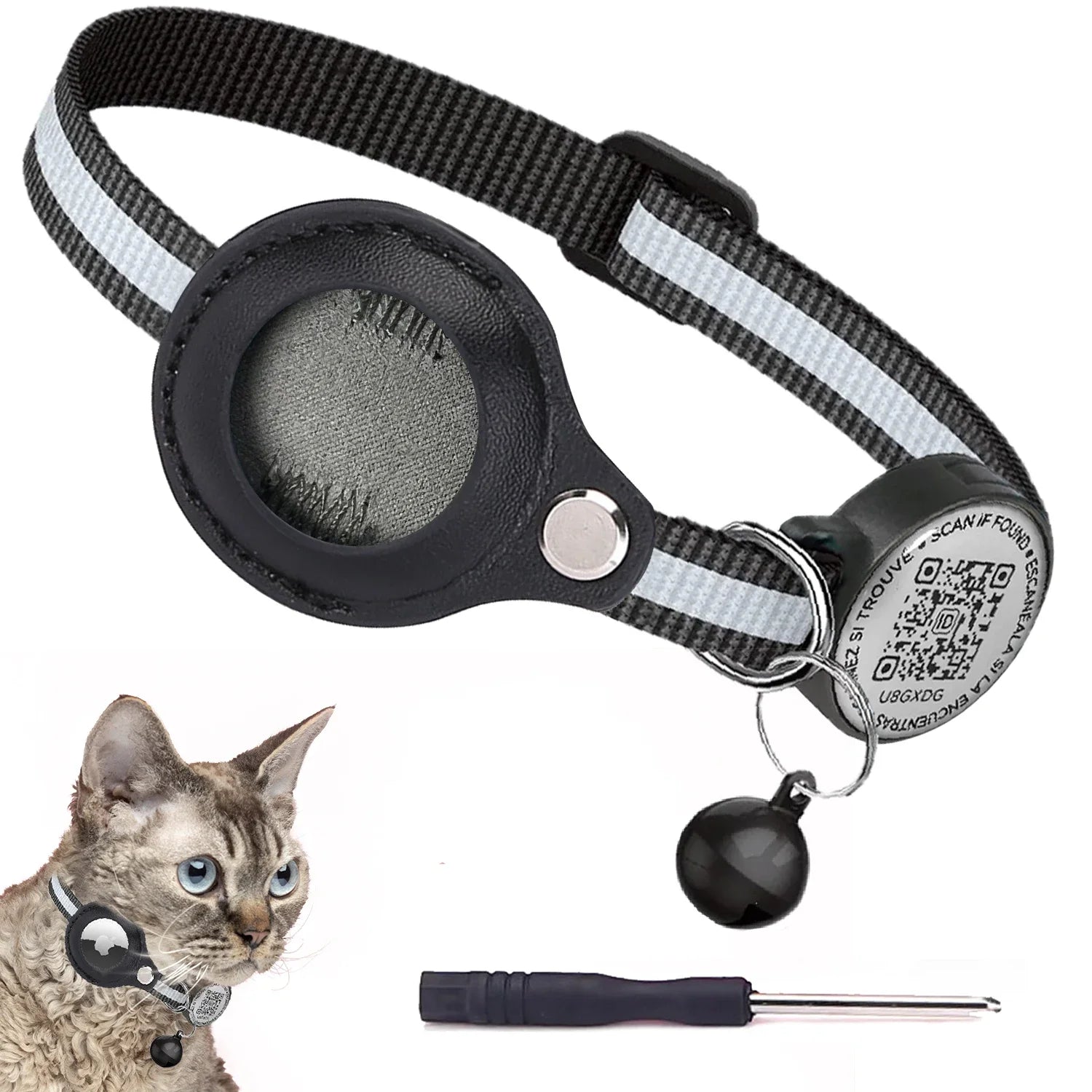 Reflective AirTag Cat Collar, Cat Tracker Collar with Air Tag Holder & QR Tag, Safety Cat GPS Collars for Girl Boy Cats, Kittens