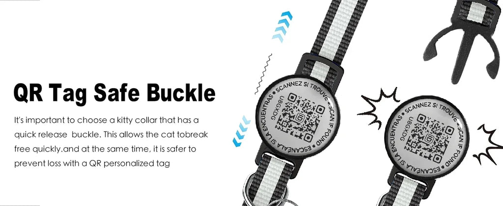 Reflective AirTag Cat Collar, Cat Tracker Collar with Air Tag Holder & QR Tag, Safety Cat GPS Collars for Girl Boy Cats, Kittens